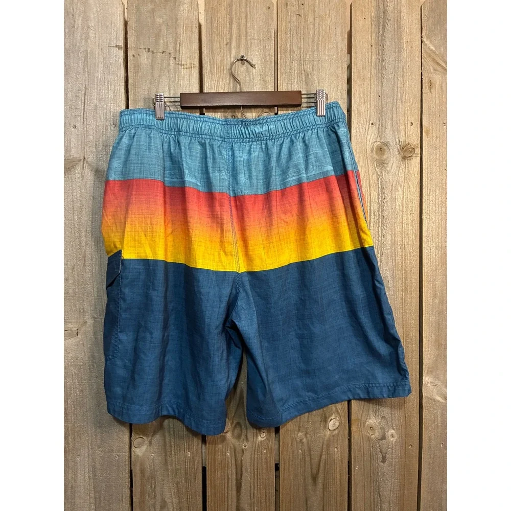 Speedo Mens XL Swim Trunks Blue Orange Sunset Colorblock Board Shorts 7840426K